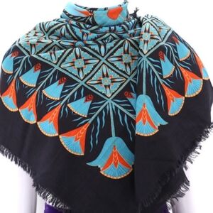 Vintage British Museum Shawl Wrap | 1970s 80s Art Deco Geometric | Teal Orange